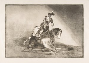 Plate 10 from La Tauromaquia: Charles V spearing a bull in the ring at Valladolid by Francisco de Goya