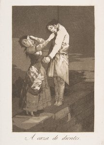 Plate 12 from Los Caprichos: Out Hunting for Teeth by Francisco de Goya