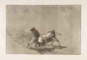 The Very Skillful Student of Falces, Wrapped in His Cape, 1816 (Plate 14 from the Tauromaquia) by Francisco de Goya