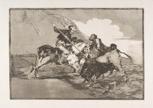 The Way in Which the Ancient Spaniards Hunted Bulls on Horseback, Plate 1 from The Tauromaquia, 1816 by Francisco de Goya