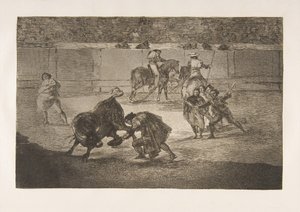 Plate 29 of the Tauromaquia: Pepe Illo making the pass of the recorte