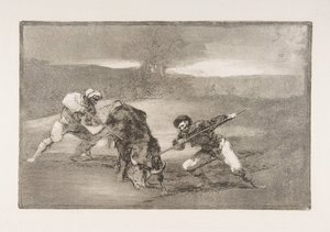 Plate 2 of the Tauromaquia: Another Way of Hunting on Foot, 1816 by Francisco de Goya