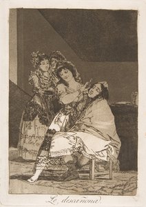 Plate 35 from Los Caprichos: She Fleeces Him by Francisco de Goya