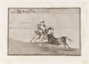 A Spanish Mounted Knight in the Ring Breaking Short Spears Without the Help of Assistants, Plate 13 from La tauromaquia by Francisco de Goya
