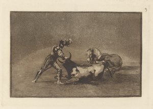 A Spanish Knight Kills the Bull after Having Lost His Horse, Plate 9 from La tauromaquia by Francisco de Goya
