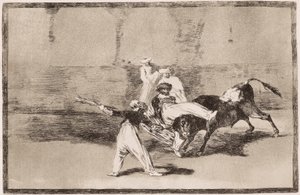 Bullfighting: A Moor receives a horn blow in the arena by Francisco de Goya