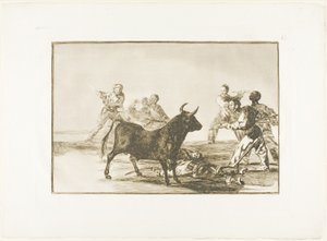 The rabble hamstring the bull with lances, sickles, banderillas and other arms, plate twelve from The Art of Bullfighting by Francisco Jose de Goya y Lucientes