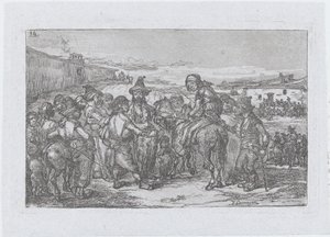 Plate 14: a large group of people outdoors, possibly a troupe of actors, from the series by Francisco Lameyer Berenguer