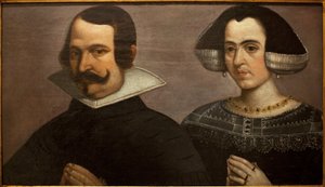 Portrait of a young couple praying by Francisco Pacheco