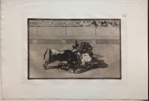 Bullfights: A Picador is Unhorsed and Falls Under the Bull