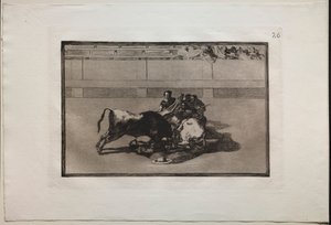 Bullfights: A Picador is Unhorsed and Falls Under the Bull