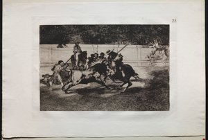 Bullfights: The Forceful Rendon Stabs a Bull with the Pique, From Which Pass he Died in the Ring at Madrid