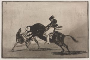 Bullfights: The Same Ceballos Mounted on Another Bull Breaks Short Spears in the Ring at Madrid by Francisco de Goya
