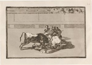 A Picador is Unhorsed and Falls under the Bull by Francisco de Goya