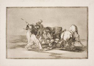 The Moors Who Settled in Spain and Abandoned the Superstition of the Koran Acquired This Art of Hunting and Spearing a Bull on the Plain by Francisco de Goya
