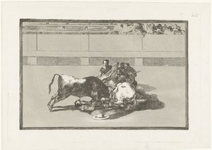 A Picador is Knocked Off His Horse and Lies Under the Bull (La Tauromaquia) by Francisco de Goya