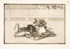 A Picador Thrown from His Horse and Falling Under the Bull by Francisco de Goya