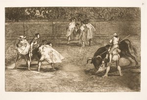 A Bullfighter, Sitting on the Shoulders of a Helper, Stabs a Bull by Francisco de Goya
