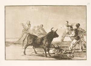 The People Hamstring the Bull with Lances, Sickles, Banderillas, and Other Weapons by Francisco de Goya