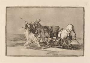 The Moors Settled in Spain, Giving up the Superstitions of the Koran, Adopted This Art of Hunting, and Spear a Bull in the Field by Francisco de Goya