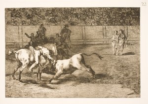 Maria Ceballas, also called the Indian, Kills the Bull from Her Horse by Francisco de Goya