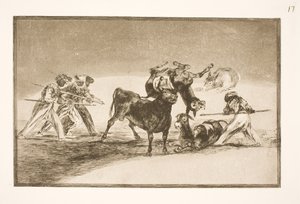 The Moors Use Donkeys as Barriers to Defend Themselves Against the Bull, Whose Horns Have Been Fitted with Balls by Francisco de Goya