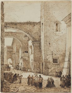 A Priest Processing through a Medieval Street in Viterbo by Francois-Marius Granet