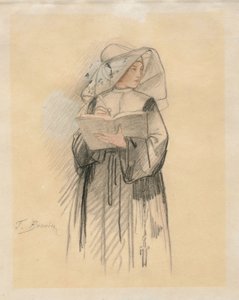 A Nun Holding a Book and Pen by François Bonvin