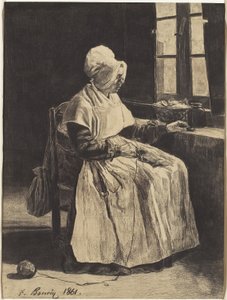 A Woman Knitting by François Bonvin