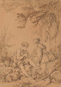 A Young Shepherd Playing a Pipe for Two Young Shepherdesses by François Boucher