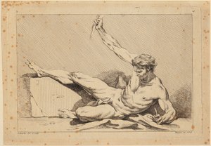Reclining Male Nude, Plate 10 from "Second Book of Figures of Academies [...]" Engraved in Part by the Professors of the Royal Academy by François Boucher
