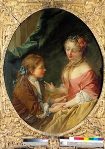 Of three things will you make one? Gallant scene. Painting by Francois Boucher (1703-1770). 1734 Private collection by François Boucher