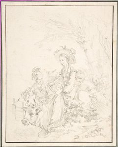 Peasant Girl Riding an Ox with Companions by François Boucher