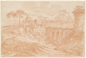 Landscape with Tower and Bridge by François Boucher