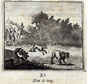 Nothing too much. Fables by Jean de La Fontaine (1621-95). Illustration by François Chauveau (1613-1676). Edition of 1728 by Francois Chauveau
