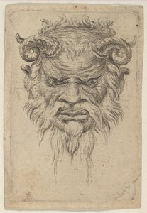 Satyr Mask with Curled Horns Looking Down, from Divers Masques by Francois Chauveau