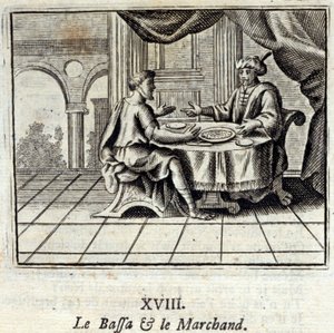 The Bassa and the Merchant. Fables by Jean de La Fontaine (1621-95). Illustration by François Chauveau (1613-1676). Edition of 1728 by Francois Chauveau