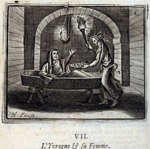The Drunk and his wife. Fables by Jean de La Fontaine (1621-95). Illustration by François Chauveau (1613-1676). Edition of 1728 by Francois Chauveau