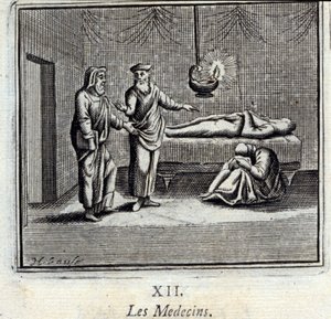 The Doctors. Fables by Jean de La Fontaine. Illustration by François Chauveau. Edition of 1728