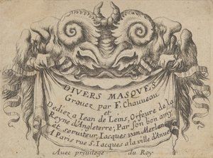 Title Plate with Two Satyr Heads, from Divers Masques, ca. 1635-45 by Francois Chauveau