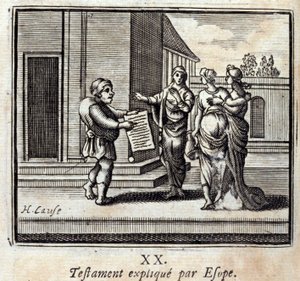 Will Explained by Aesop. Fables by Jean de La Fontaine (1621-95). Illustration by François Chauveau (1613-1676). Edition of 1728.