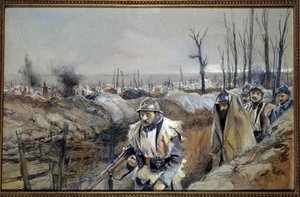 First World War: View of Souchez (Artois); French Soldiers in a Trench by Francois Flameng