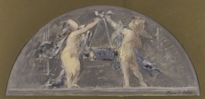Sketch for the Dining Room of the Hôtel de Ville de Paris, Two Children Lifting a Large Box Together