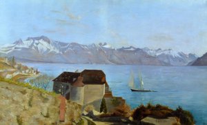 The Castle of Glérolles and Lake Geneva by Francois Louis David Bocion
