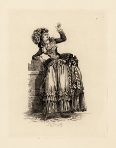 Fashionable Woman in Bonnet a la Nicolet, Era of Marie Antoinette by Francois Louis Joseph (after) Watteau