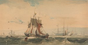 Shipping on the Medway, Kent by Francois Louis Thomas Francia