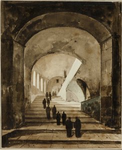 Monks on the Staircase of the Villa of Maecenas at Tivoli by Francois Marius Granet