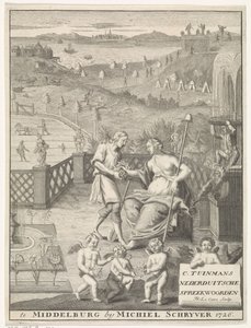 Dutch Maiden Receiving Flowers from a Gardener by Francois Morellon la Cave