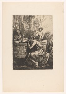 Classical Scene with Men Around a Sarcophagus by Francois Nicolas Chifflart