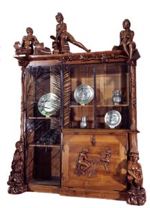 Furniture: Bookcase of Walnut and Wrought Iron made by Francois Hubert Carabin, Orsay Museum